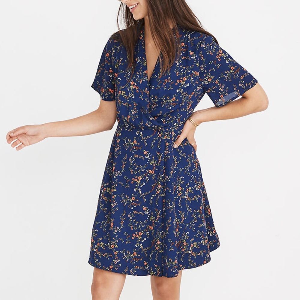 Madewell Navy Floral Wrap Mini Dress